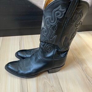 Lucchese Black Leather Men's Western Cowboy Boots